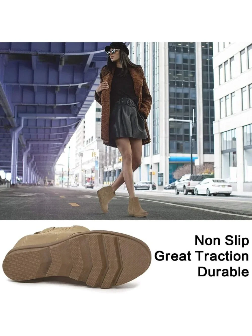 Women's Khaki Faux Leather Comfortable Hidden Heel Chelsea Ankle Stylish Booties